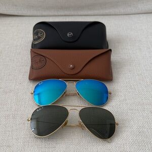 Ray-Ban Aviator Sunglasses - Gold Frame with Blue & Green Mirrored & Dark Lenses